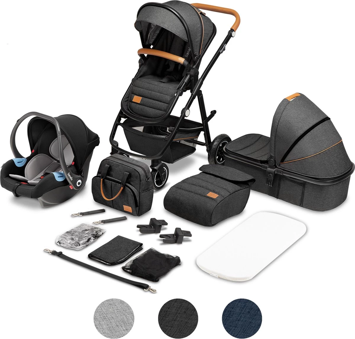 Lionelo Amber 3in1 - Kinderwagen - XXL SET - Incl. Autostoel - 0-22kg