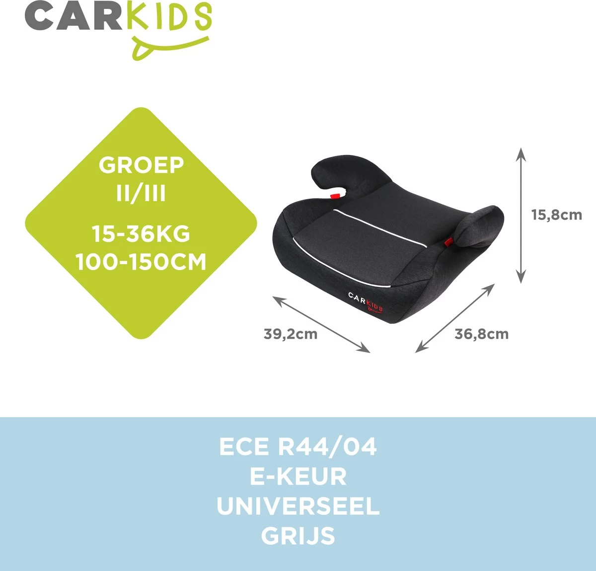 Carkids Auto Zitverhoger Grijs | Autostoeltje Groep 2-3 | Kinderen Van 3,5-12 Jaar | 15-36 Kg - Afbeelding 3