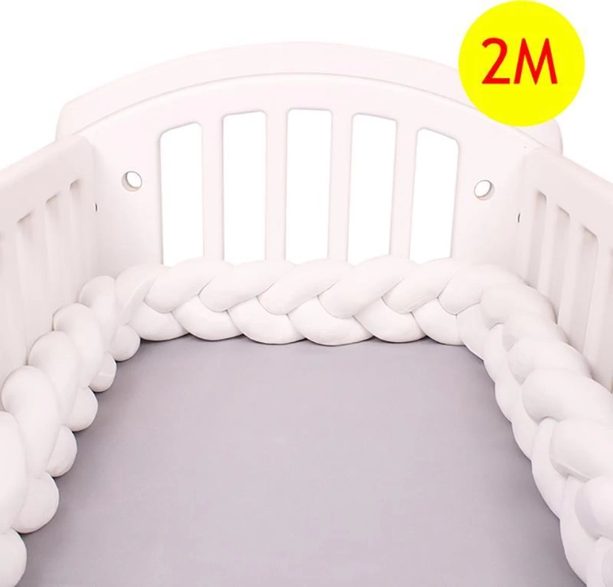 Baby Bed Bumper Gevlochten, Boxomrander, Hoofdbeschermer, Bedbumper,boxrand (2 Meter) Van Baby-slofje.nl Wit - Afbeelding 5