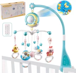 Baby Muzikale Wieg Mobiel, Alldo 360 ° Draaibare Mobiele Wieg Voor Baby's Met Muziek, Verlichting, Multifunctioneel Hangend Born Cot Toy Bedbel Speelgoed Met Afstandsbediening En Projectie