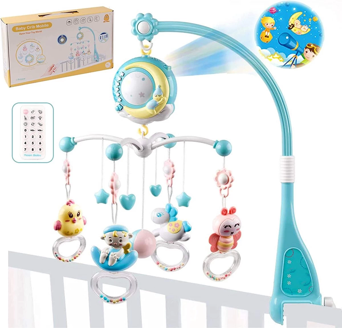 Baby Muzikale Wieg Mobiel, Alldo 360 ° Draaibare Mobiele Wieg Voor Baby's Met Muziek, Verlichting, Multifunctioneel Hangend Born Cot Toy Bedbel Speelgoed Met Afstandsbediening En Projectie