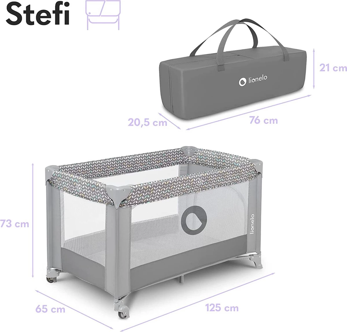 Lionelo Stefi - Campingbedje - 125x65cm - Tot 15kg - Transporttas - Afbeelding 7