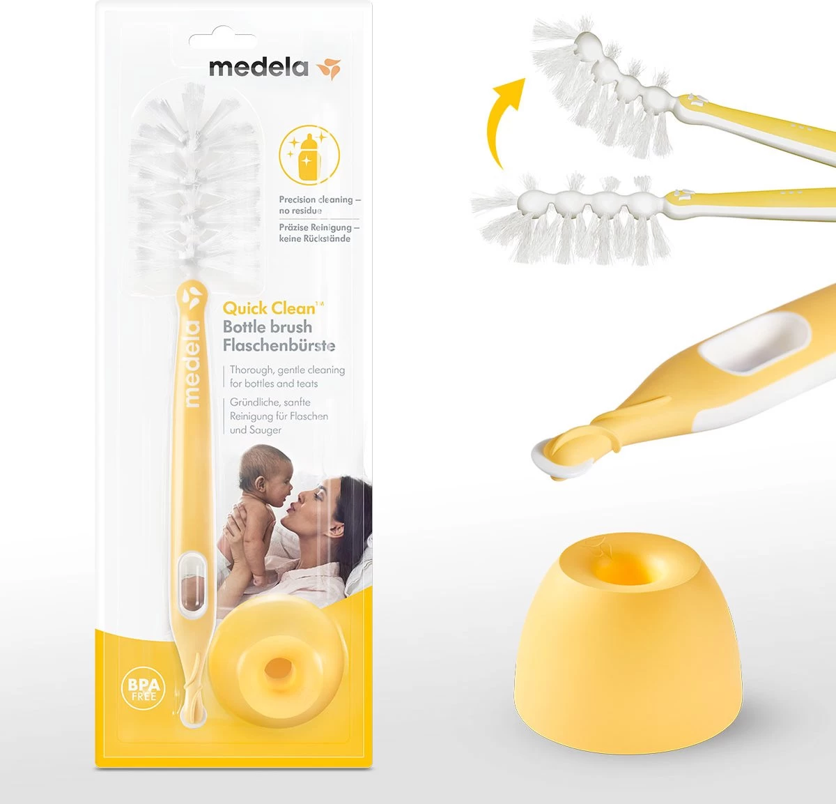 Medela Quick Clean Flessenborstel Met Speenreiniger En Standaard - Flexibele Borstel - Hygiënisch Wegzetten - Afbeelding 3
