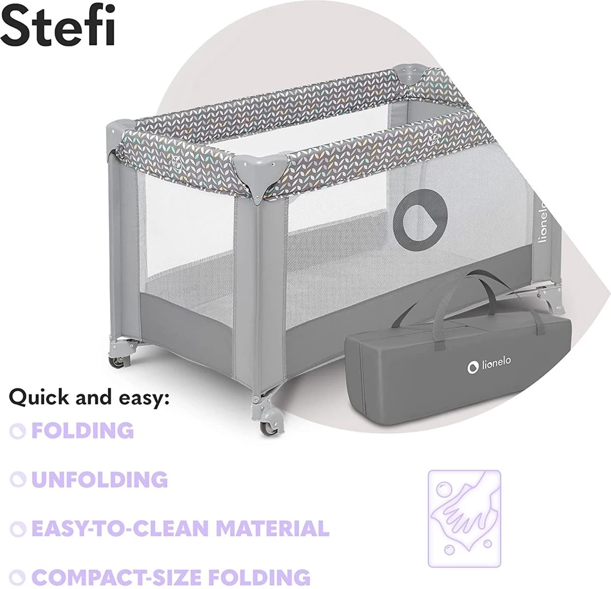 Lionelo Stefi - Campingbedje - 125x65cm - Tot 15kg - Transporttas - Afbeelding 4