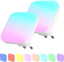 Quality Needz - LED Nachtlampje - Kinderen & Volwassenen - 2 Stuks - 8 Verschillende Kleuren - Nachtlampje Stopcontact - Stekkerlamp - Multi Colour - Stopcontactlamp - 2 Standen - 2023 Model