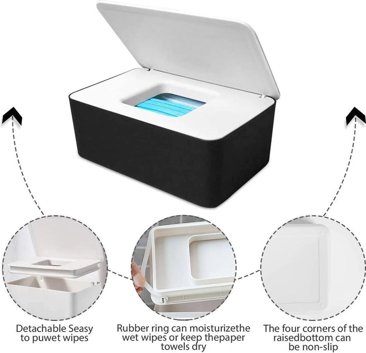 BillendoekjesDoos - Zinaps Natte Doekjes Doos, Vochtig Toiletpapier Doos, Babydoekjes Doos, Natte Doekjes Opbergdoos, Plastic Natte Doekdispenser Met Deksel Voor Thuis, Kantoor (WK 02129) - Afbeelding 3