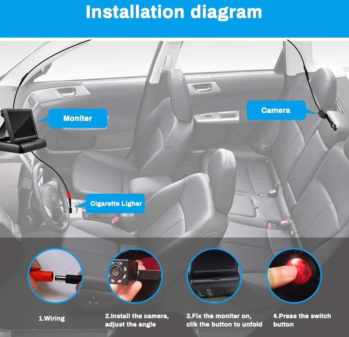 Achterbankspiegel Voor Baby/kind - Met 150° Groothoekcamera Voor Groot Gezichtsveld - Achteruitkijkspiegel, Autospiegel - Afbeelding 4