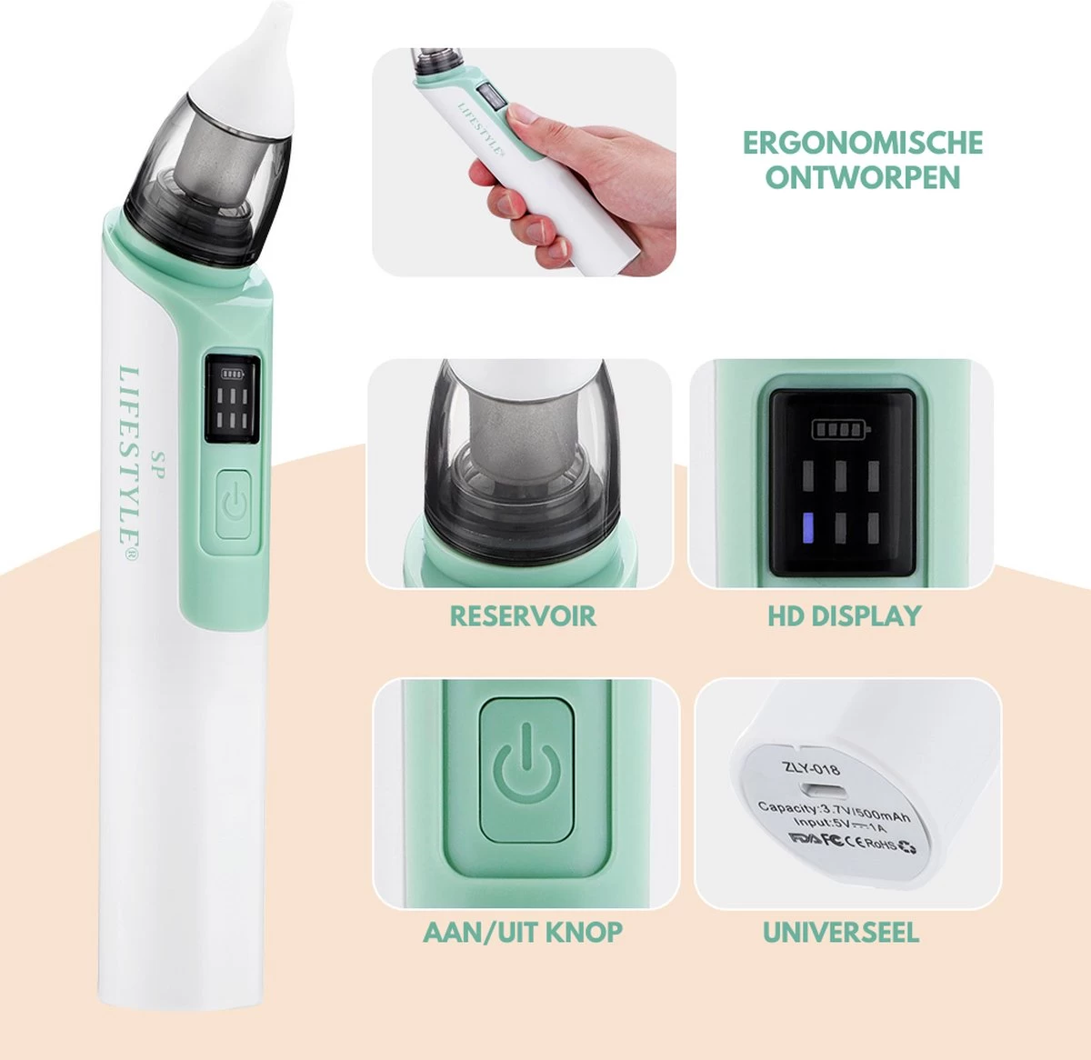 SP Lifestyle ® Neusreiniger Baby - Elektrische Neuszuiger Met USB - Snoetenpoetsers - Snotzuiger Baby - 6 Verschillende Standen - Afbeelding 3