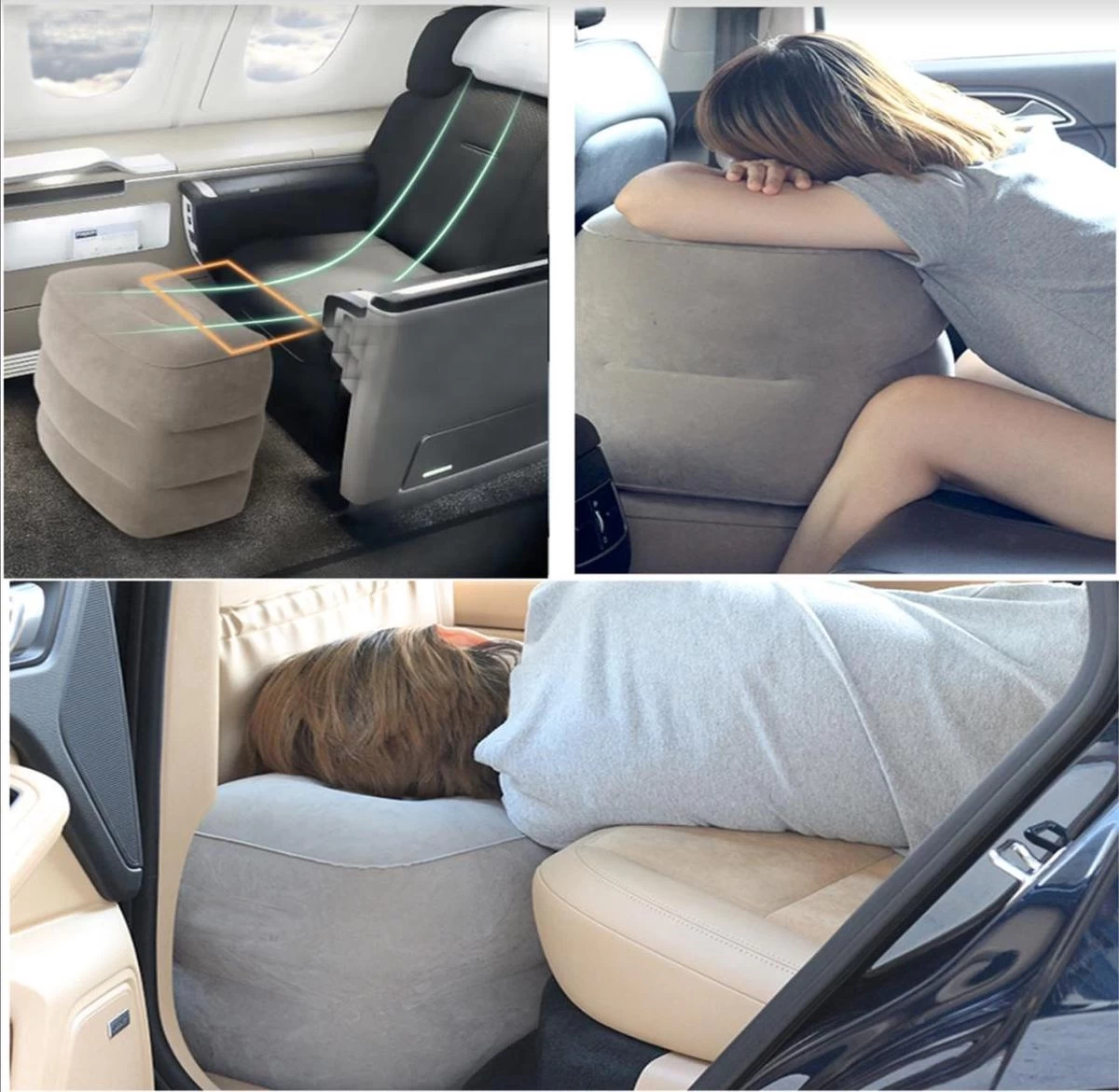 Vliegtuigbedje - Reiskussen - Voetensteun - Multifunctioneel Opblaasbaar Kussen Voor In Het Vliegtuig - Auto - Trein - Afbeelding 3