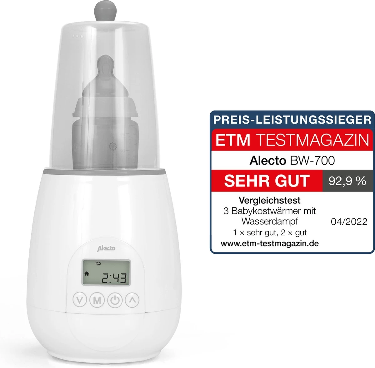 Alecto BW-700 - Snelle Digitale Flessenwarmer 500W Voor Opwarmen, Steriliseren En Ontdooien - Inclusief Stoomkap - Bediening Via Display - Wit - Afbeelding 18