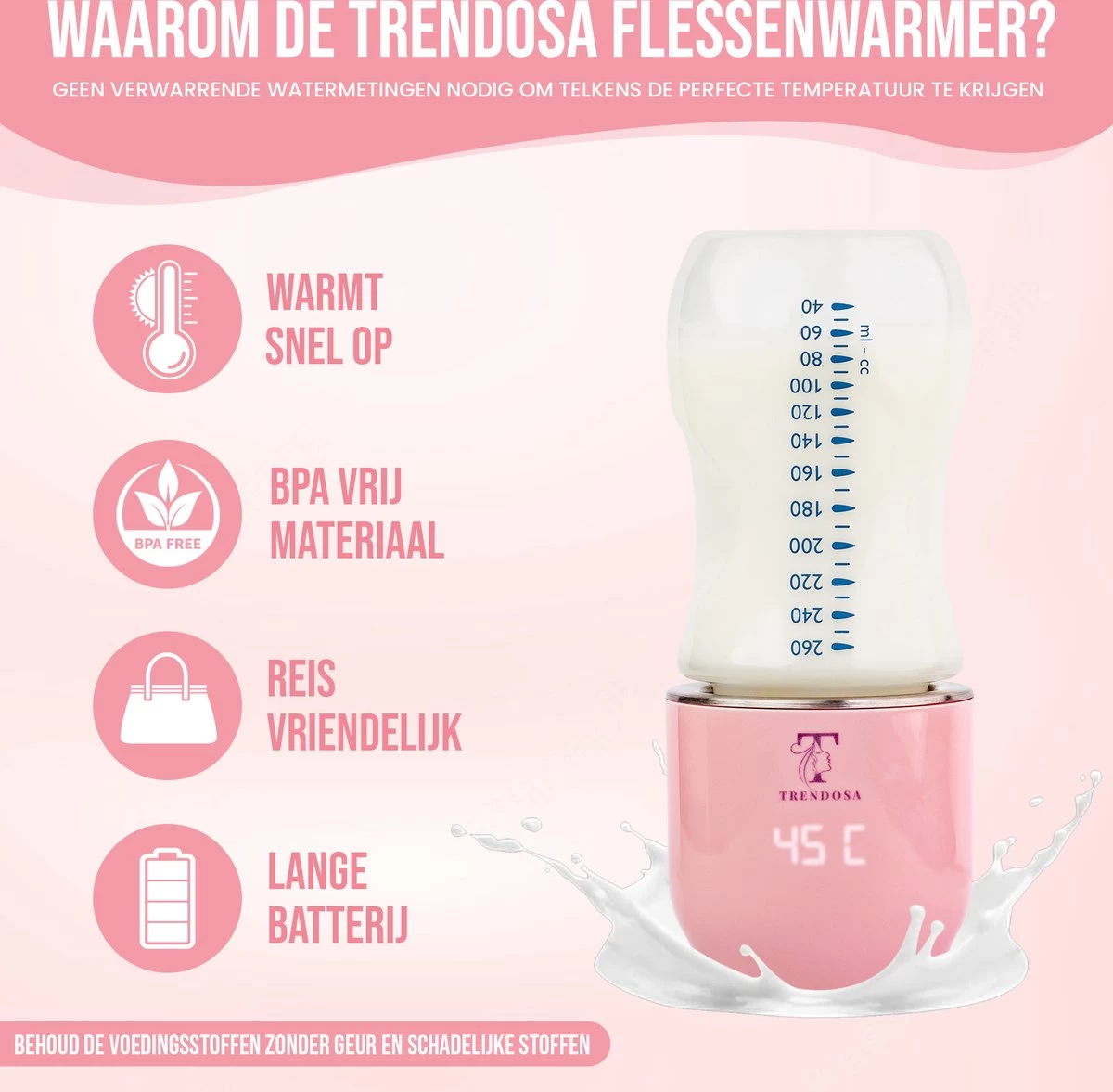 Trendosa Flessenwarmer Set - Draagbare Baby Flessenwarmer Voor Onderweg- Incl Speendoosje - Roze - Afbeelding 6