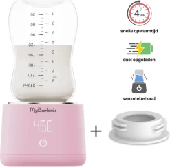 MyBambini's Bottle Warmer Pro™ - Draagbare Baby Flessenwarmer Voor Onderweg - Roze - Geschikt Voor Smalle Hals Flessen Van Dr. Brown's, Difrax, Medela & Nanobebe