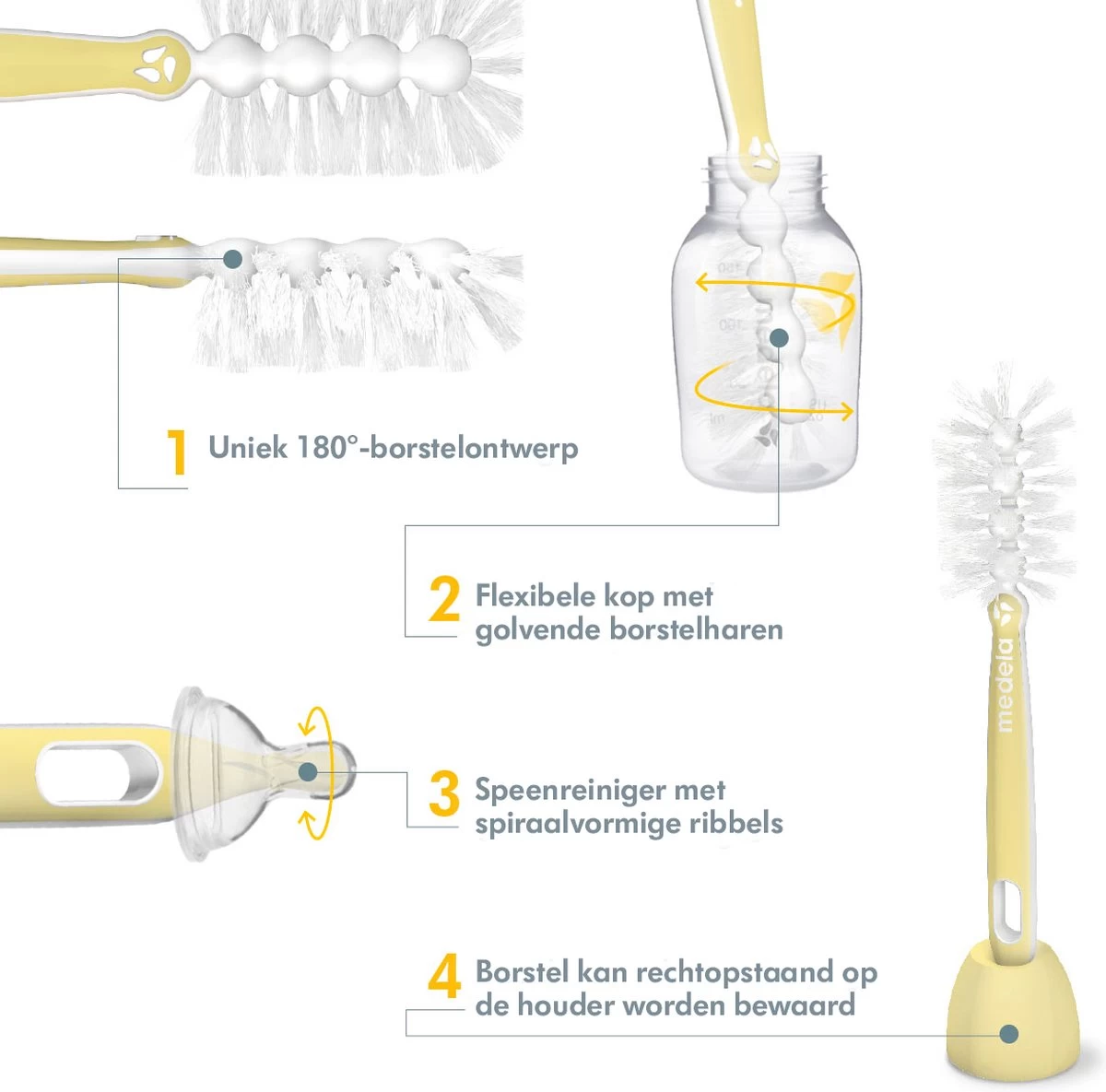 Medela Quick Clean Flessenborstel Met Speenreiniger En Standaard - Flexibele Borstel - Hygiënisch Wegzetten - Afbeelding 2