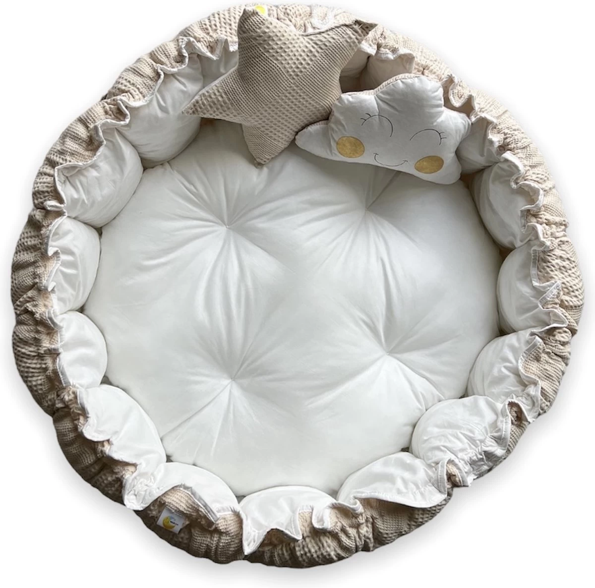 Bébélunes Waffle Beige - Babynest - Speelnest - Speelkleed - Speelmat - Beige - 140cm - Inclusief Speelkussens - Afbeelding 3