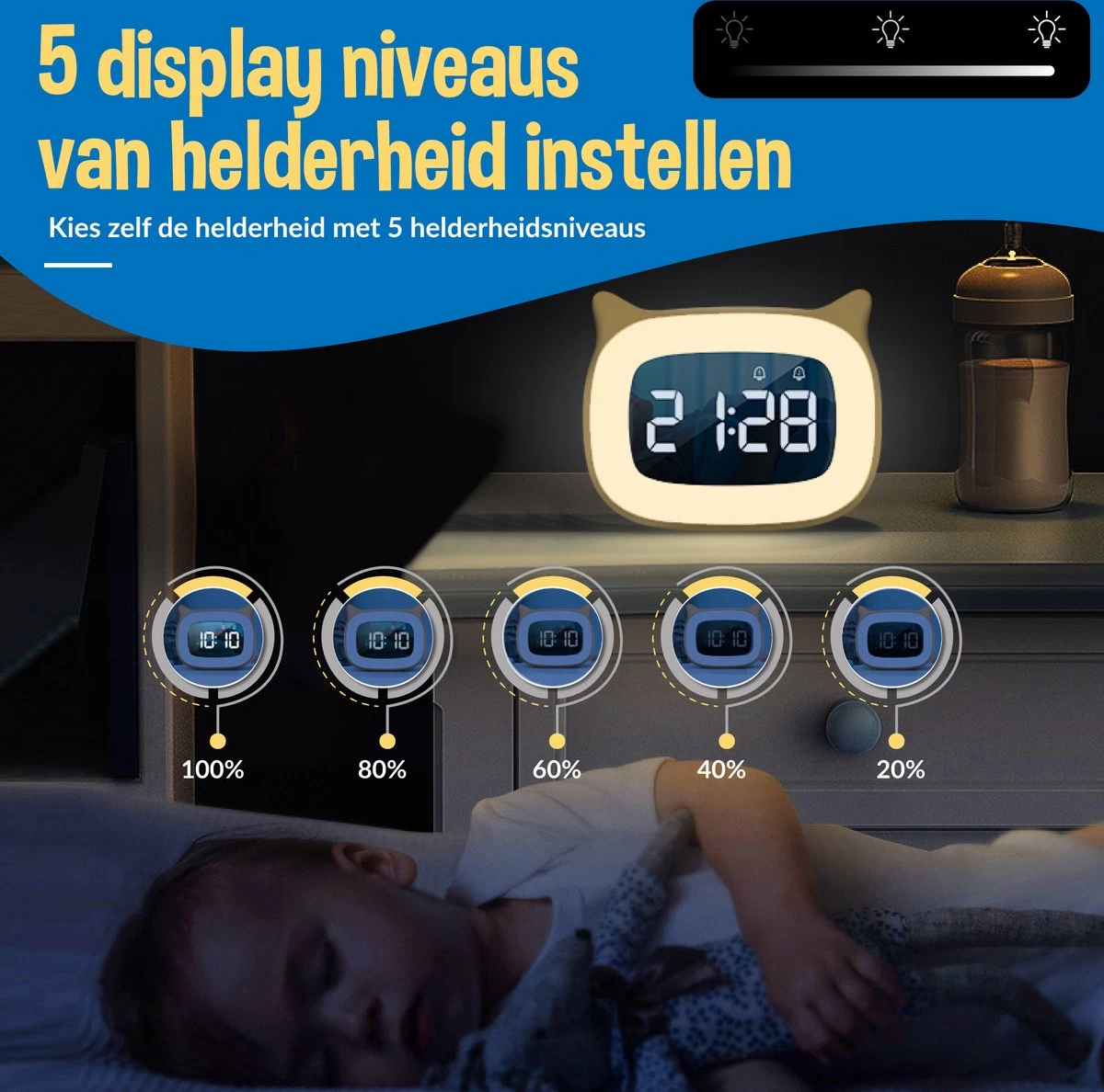 SweetDreams™ Ace Zwart Slaaptrainer Kinderen – Slaapwekker Met 18 Liedjes - Wake Up Light – Kinderwekker - Nachtlamp Dimfunctie – Lichtwekker - Tijdloos Design - Nightlight – 2023 Model - Afbeelding 3