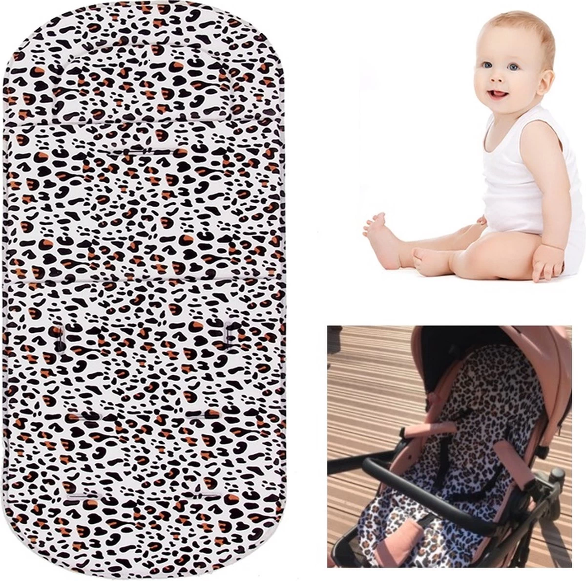 Merkloos Allernieuwste Buggy Inleg Kussen Panter Print - Tweezijdig Bruikbaar - Kinderwagen - Kinderstoel Hoes - Wasbaar