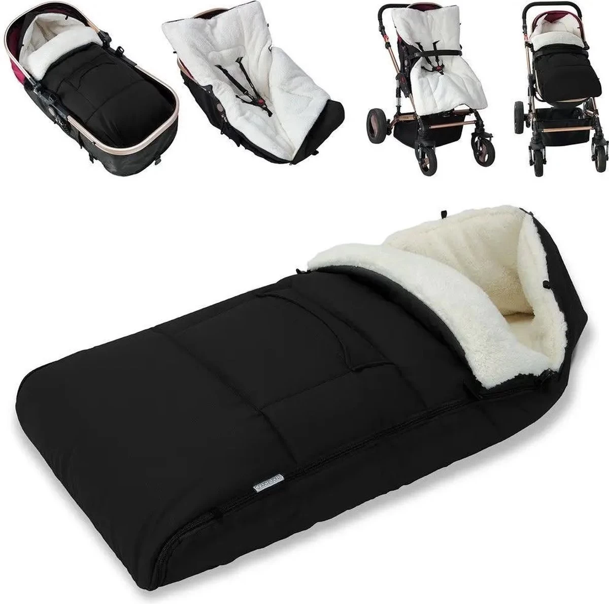 TechU™ Warme Fleece Slaapzak Voor Kinderwagen & Buggy – Zacht Fleece Bedje Voor Baby's – Tegen Kou, Onderkoeling & Winter – Zwart