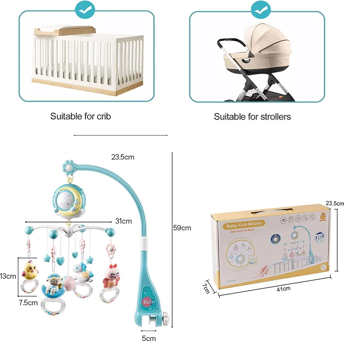 Baby Muzikale Wieg Mobiel, Alldo 360 ° Draaibare Mobiele Wieg Voor Baby's Met Muziek, Verlichting, Multifunctioneel Hangend Born Cot Toy Bedbel Speelgoed Met Afstandsbediening En Projectie - Afbeelding 4