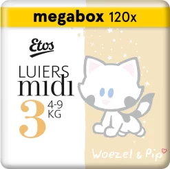 Etos Woezel & Pip Luiers - Midi - Maat 3 - 4 Tot 9kg - 120 Stuks (3x40)