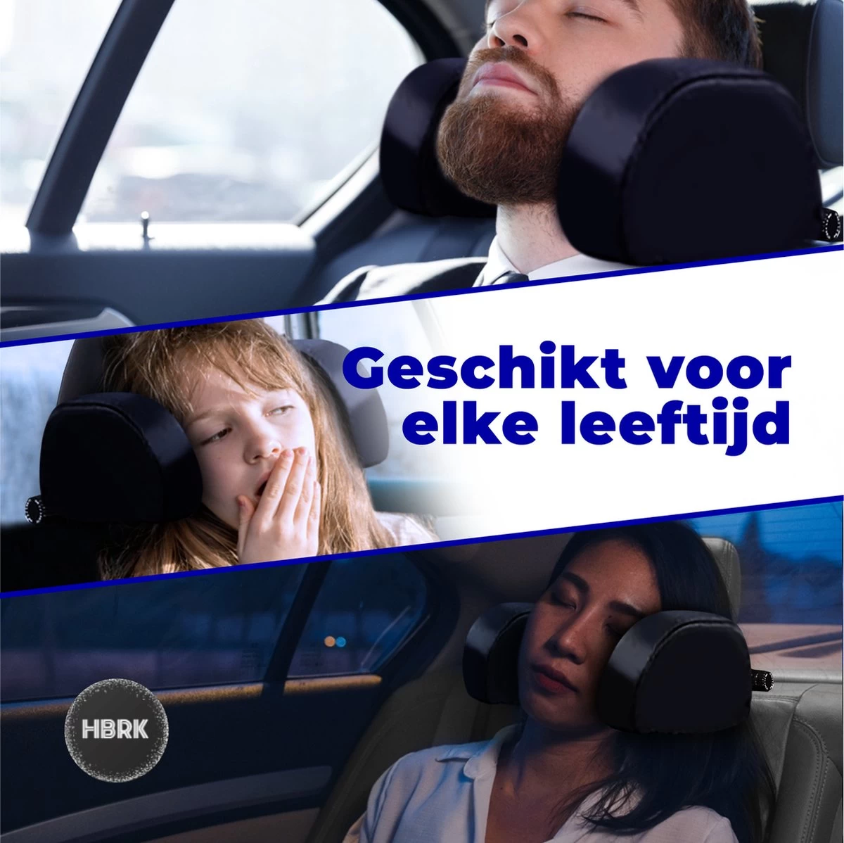 HBRK – Hoofdsteun Auto – Nekkussen – Hoofdkussen Kinderen & Volwassenen – Neksteun – Autokussen – Reiskussen Veiligheid – Verstelbaar – Zwart - Afbeelding 4