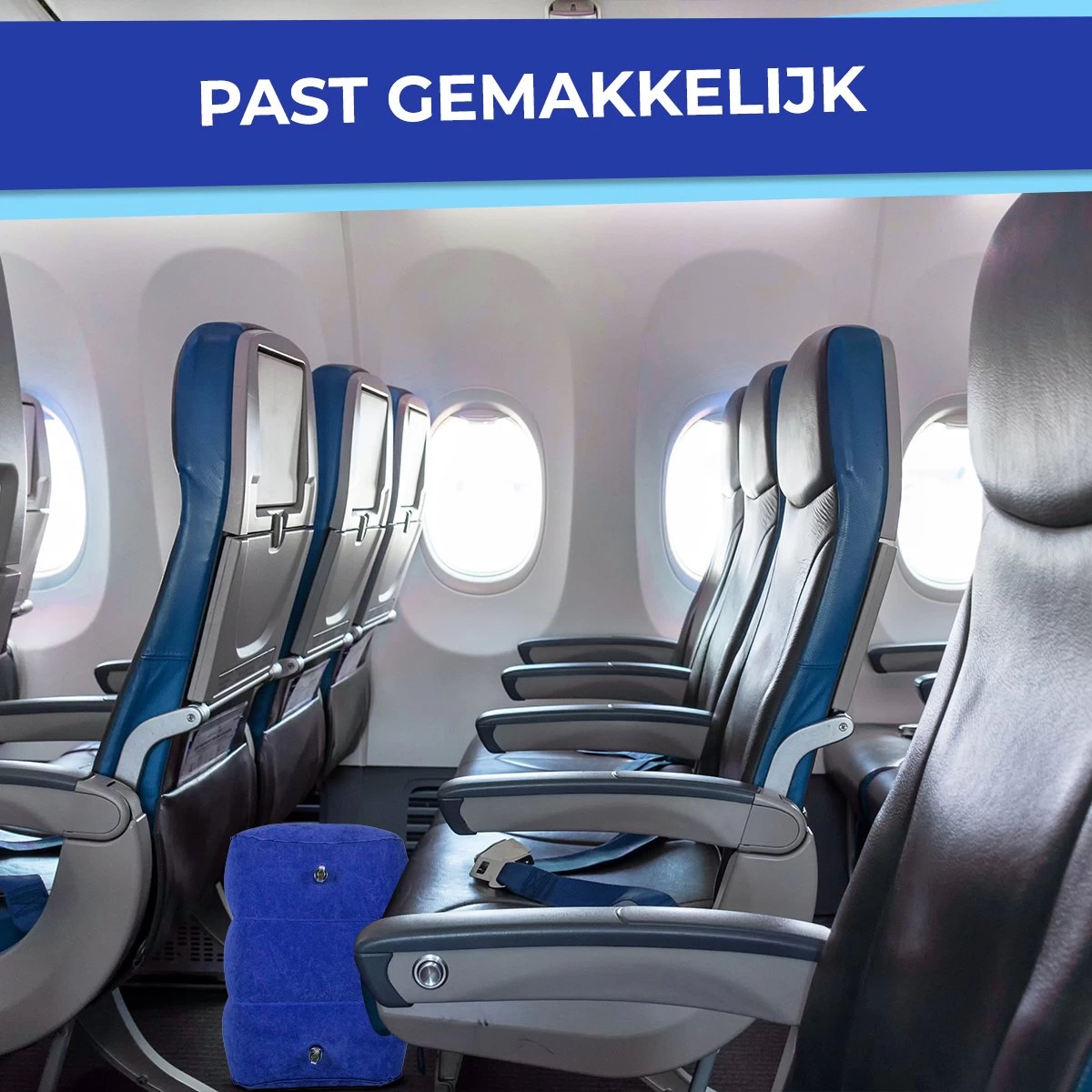 Merkloos Voetensteun - Vliegtuigbedje - Premium Quality - Reisbedje - 3 Hoogtestanden - Vliegtuig Kussen - Voetenbankje Of Poef - Met Opbergzakje & Pomp - Grijs - Afbeelding 3