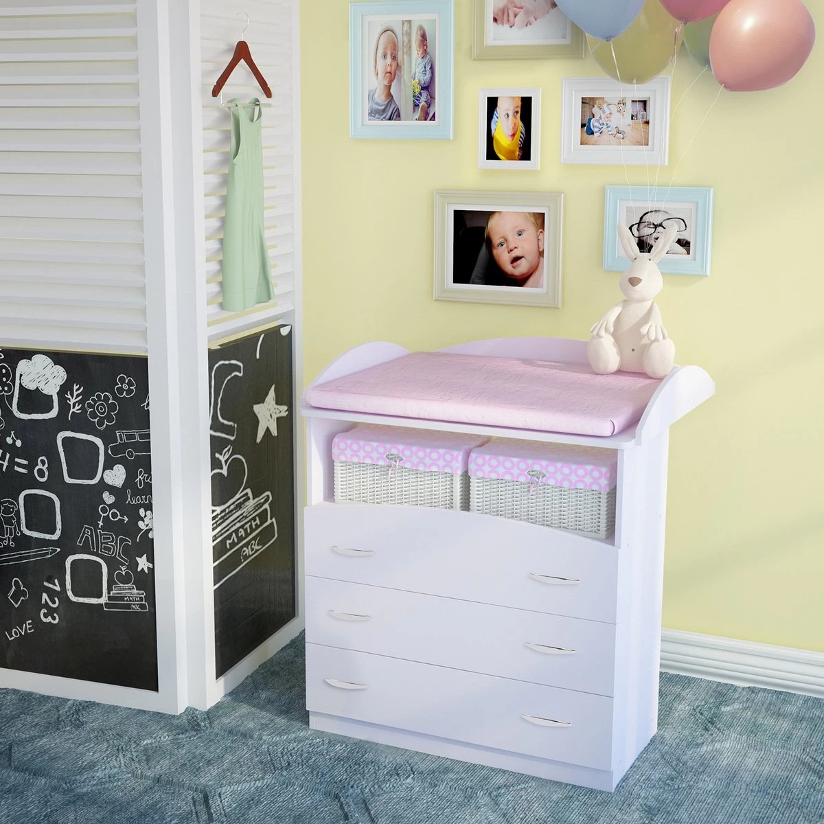 GoodVibes - Ruime Babycommode Met 3 Grote Laden En Compartiment - 85x71x96 Cm - Wit - Afbeelding 6