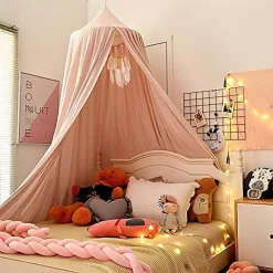 Kinderbed Luifel Ronde Koepel, Kinderkamer Decoraties, Katoenen Klamboe, Kinderen Prinses Spelen Tenten, Kamerdecoratie Voor Baby (roze)