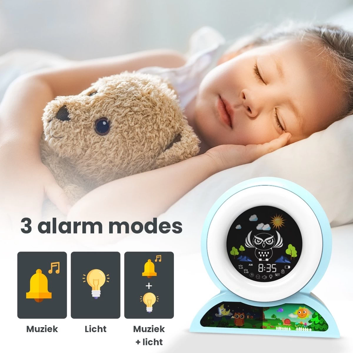 ProSova Slaaptrainer Voor Kinderen - Nieuw Model 2022 - Kinderwekker - Wake Up Light - Nachtlamp - Blauw - + Gratis (E)-Slaapboek - Afbeelding 9