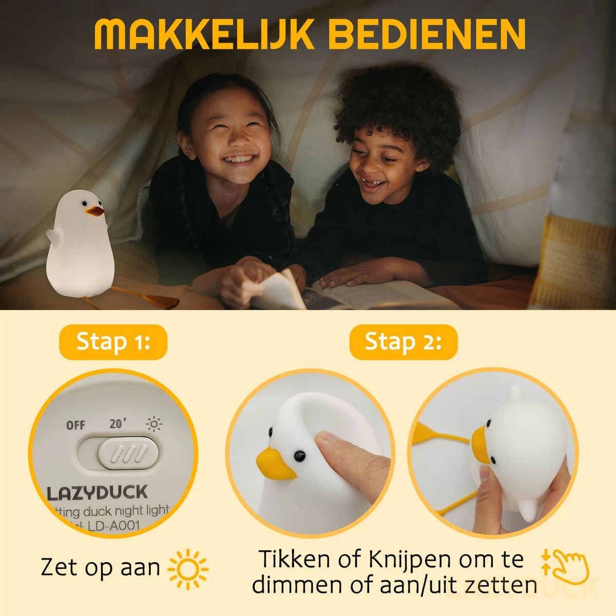 LAZYDUCK® Eend Nachtlampje - Dimbaar - Timer - Oplaadbaar - Nachtlampje Kinderen - Nachtlampje Baby - Afbeelding 4