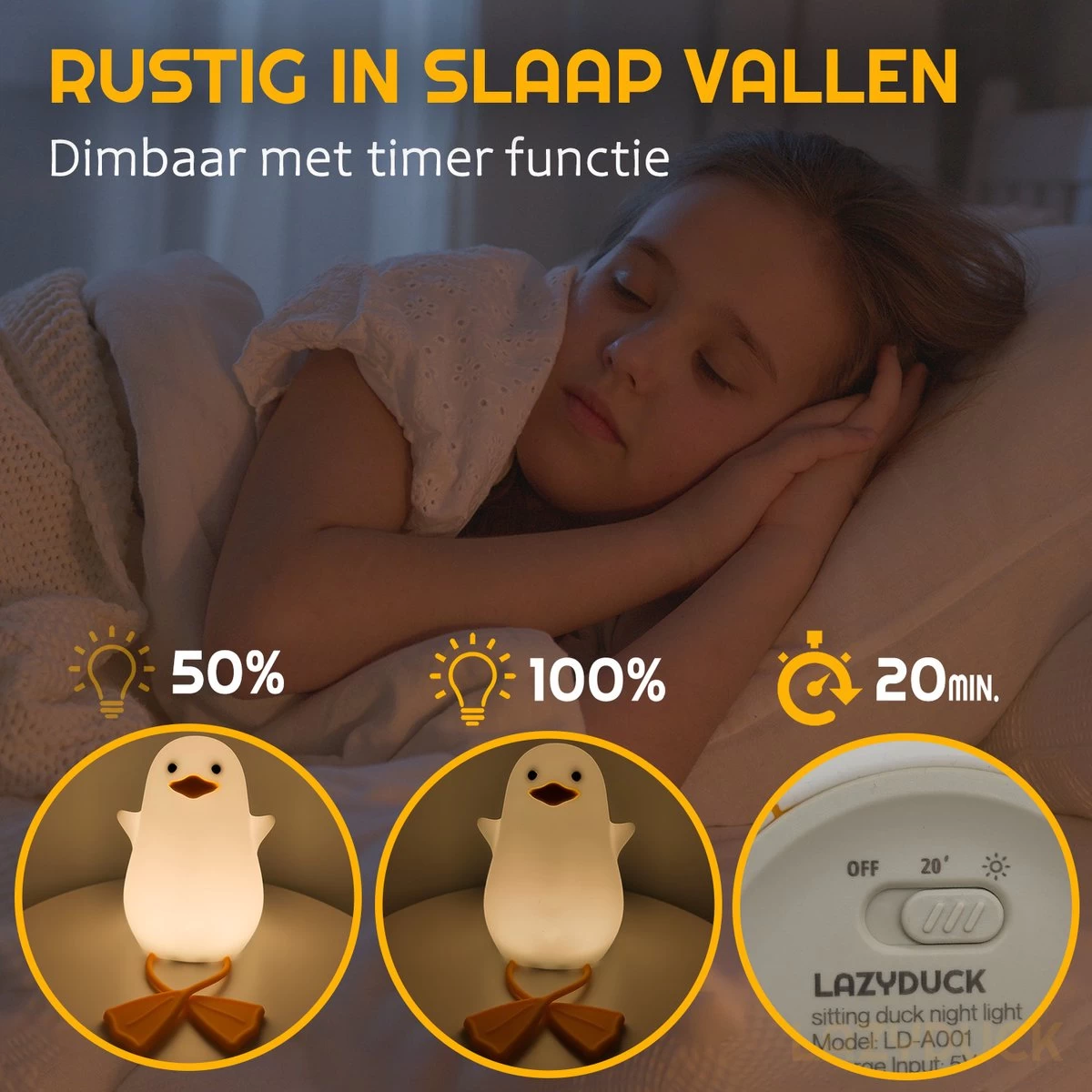 LAZYDUCK® Eend Nachtlampje - Dimbaar - Timer - Oplaadbaar - Nachtlampje Kinderen - Nachtlampje Baby - Afbeelding 8