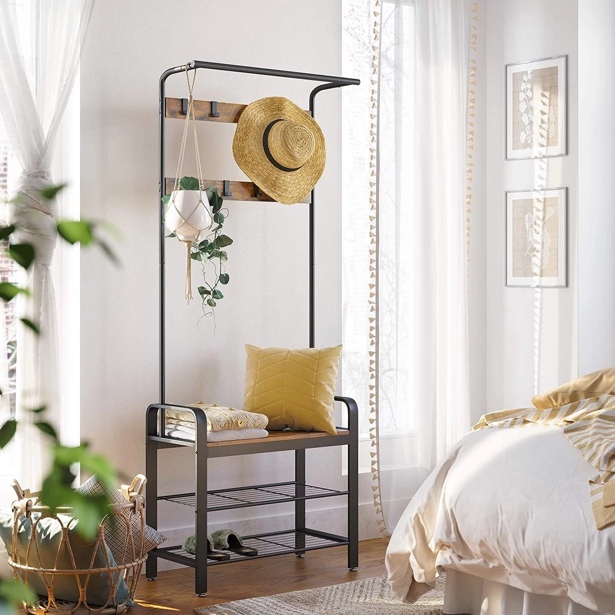 LIVILO - Garderoberek Met Kapstok - Schoenenrek - Industrieel - 183HX72B CM - Zwart - Afbeelding 2