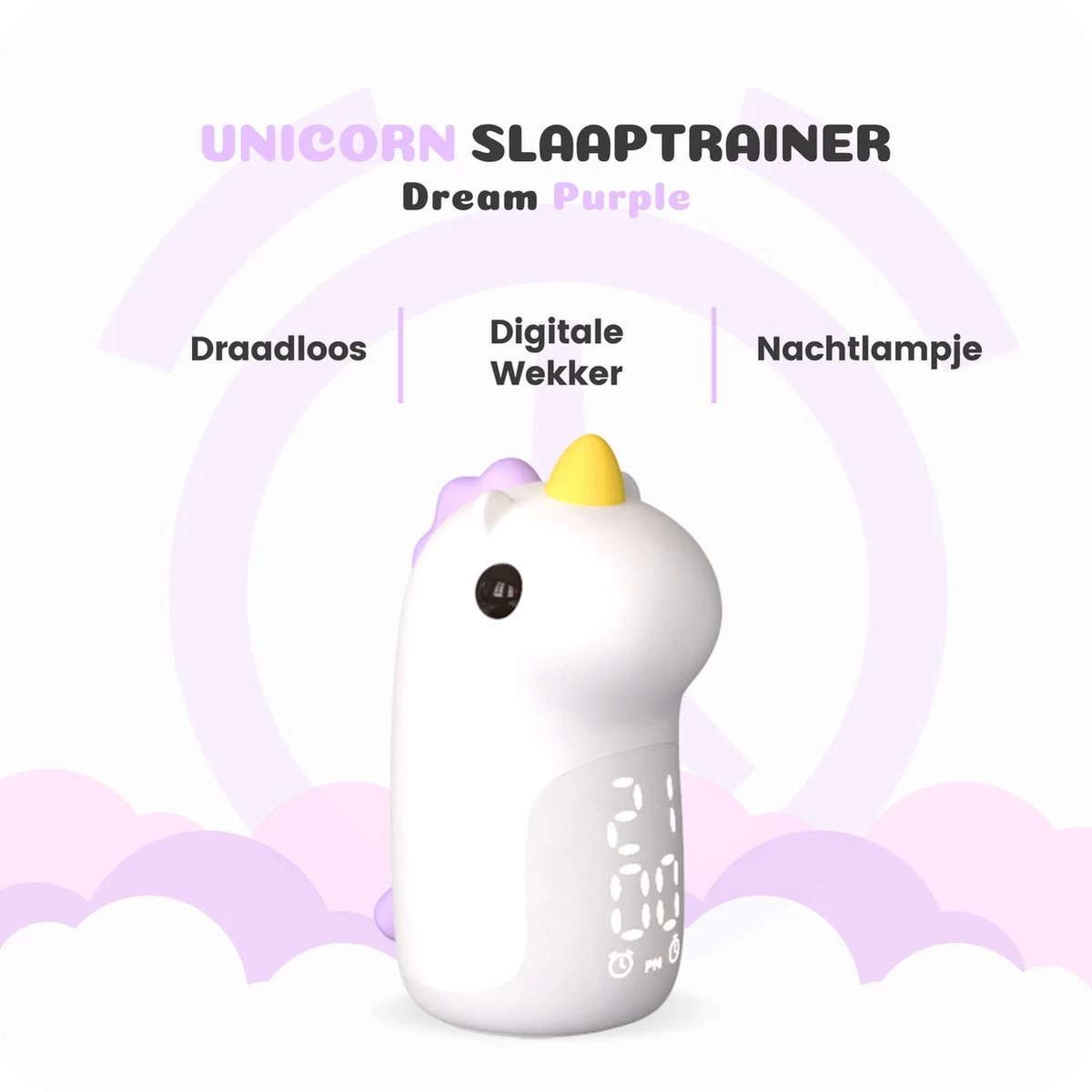 Unicorn Slaaptrainer - Eenhoorn Kinderwekker - Nachtlampje - Dream Purple - Afbeelding 2