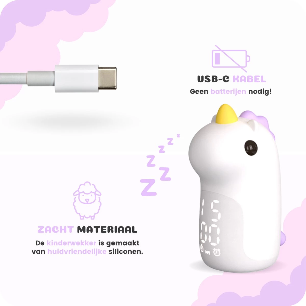 Unicorn Slaaptrainer - Eenhoorn Kinderwekker - Nachtlampje - Dream Purple - Afbeelding 4