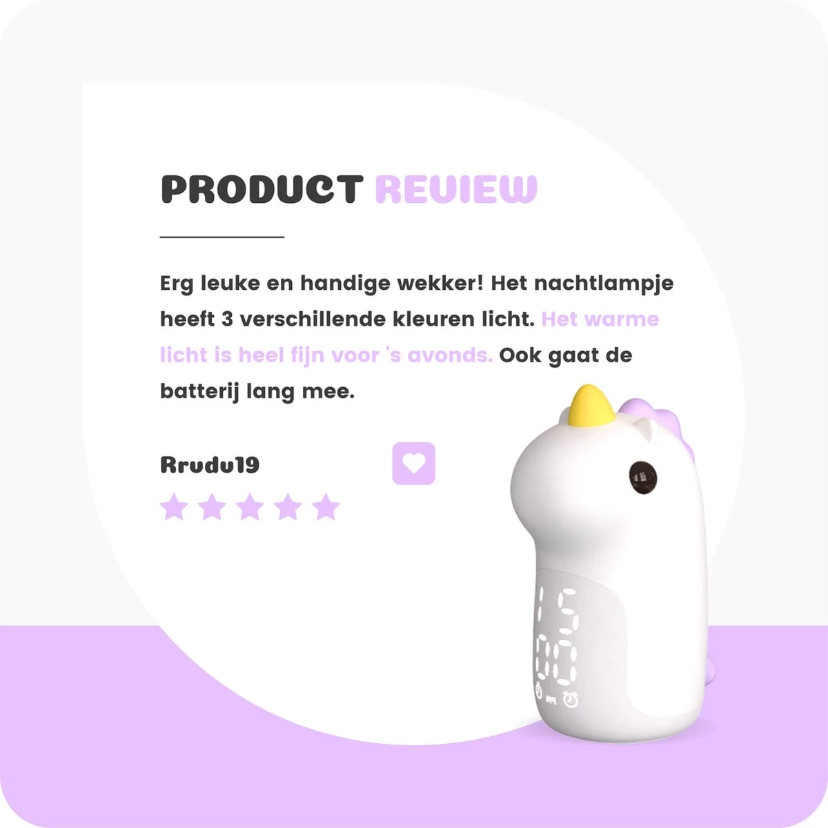 Unicorn Slaaptrainer - Eenhoorn Kinderwekker - Nachtlampje - Dream Purple - Afbeelding 7