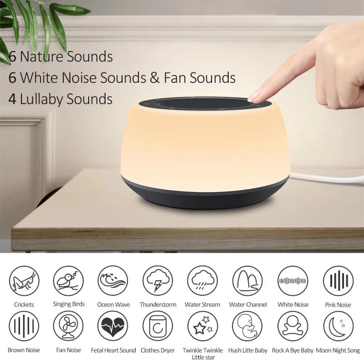 Merkloos Slaaptrainer - Slaaphulp - Baby Slaaphulp - Witte Ruis Baby - Relaxgeluid - Muziekdoos - Slaap Geluidsmachine - Nachtlamp - Slapen - Rust - Rustgevend - Kalmerend - Slaap - Kinderen - Volwassenen - Afbeelding 16