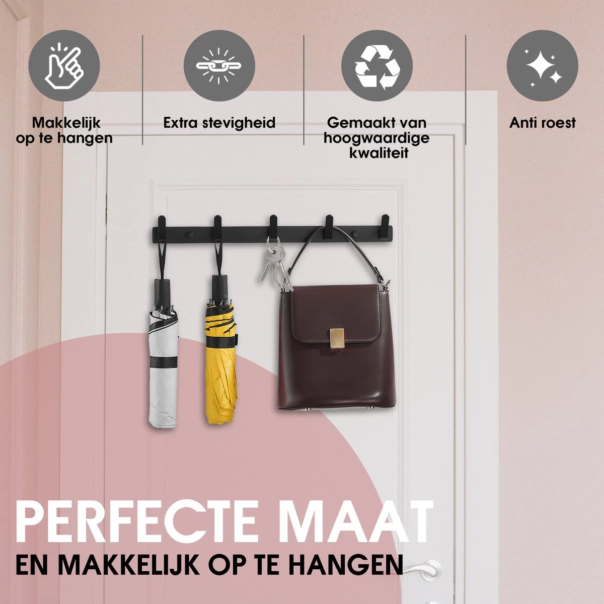 Bonoff Wandkapstok - Set Van 2 - Kapstok – Wandkapstok – Luxe Zwart Moderne Look - 5 Haaks - RVS Metaal – Kapstok Haken – Kapstok Hangend - Kapstokken - Afbeelding 2