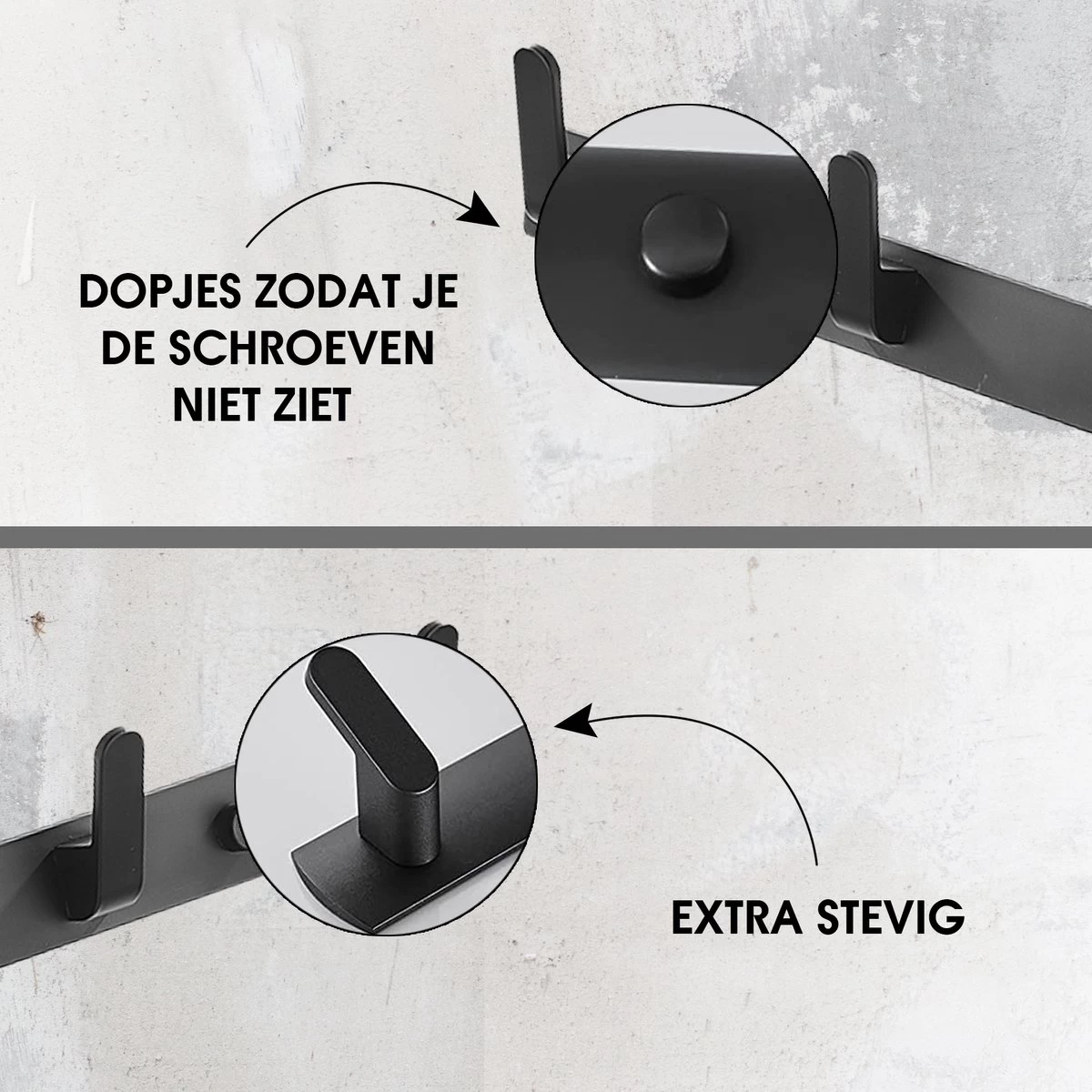 Bonoff Wandkapstok - Set Van 2 - Kapstok – Wandkapstok – Luxe Zwart Moderne Look - 5 Haaks - RVS Metaal – Kapstok Haken – Kapstok Hangend - Kapstokken - Afbeelding 3
