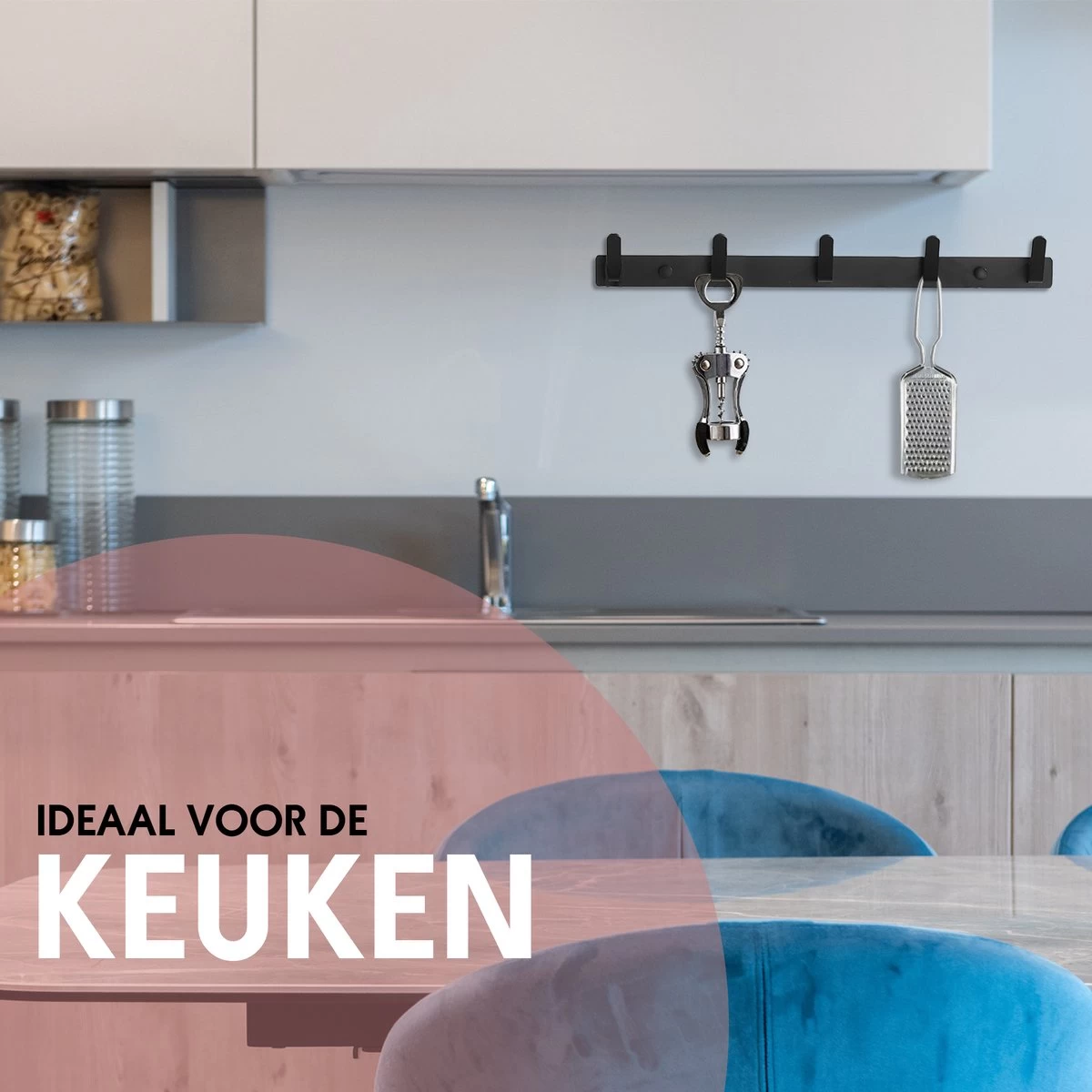 Bonoff Wandkapstok - Set Van 2 - Kapstok – Wandkapstok – Luxe Zwart Moderne Look - 5 Haaks - RVS Metaal – Kapstok Haken – Kapstok Hangend - Kapstokken - Afbeelding 5