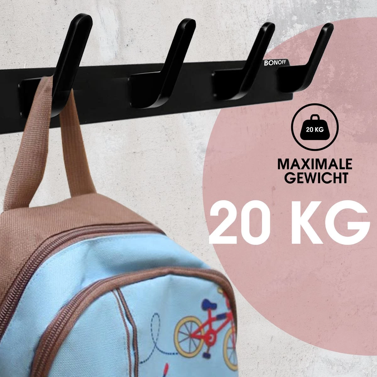 Bonoff Wandkapstok - Set Van 2 - Kapstok – Wandkapstok – Luxe Zwart Moderne Look - 5 Haaks - RVS Metaal – Kapstok Haken – Kapstok Hangend - Kapstokken - Afbeelding 7