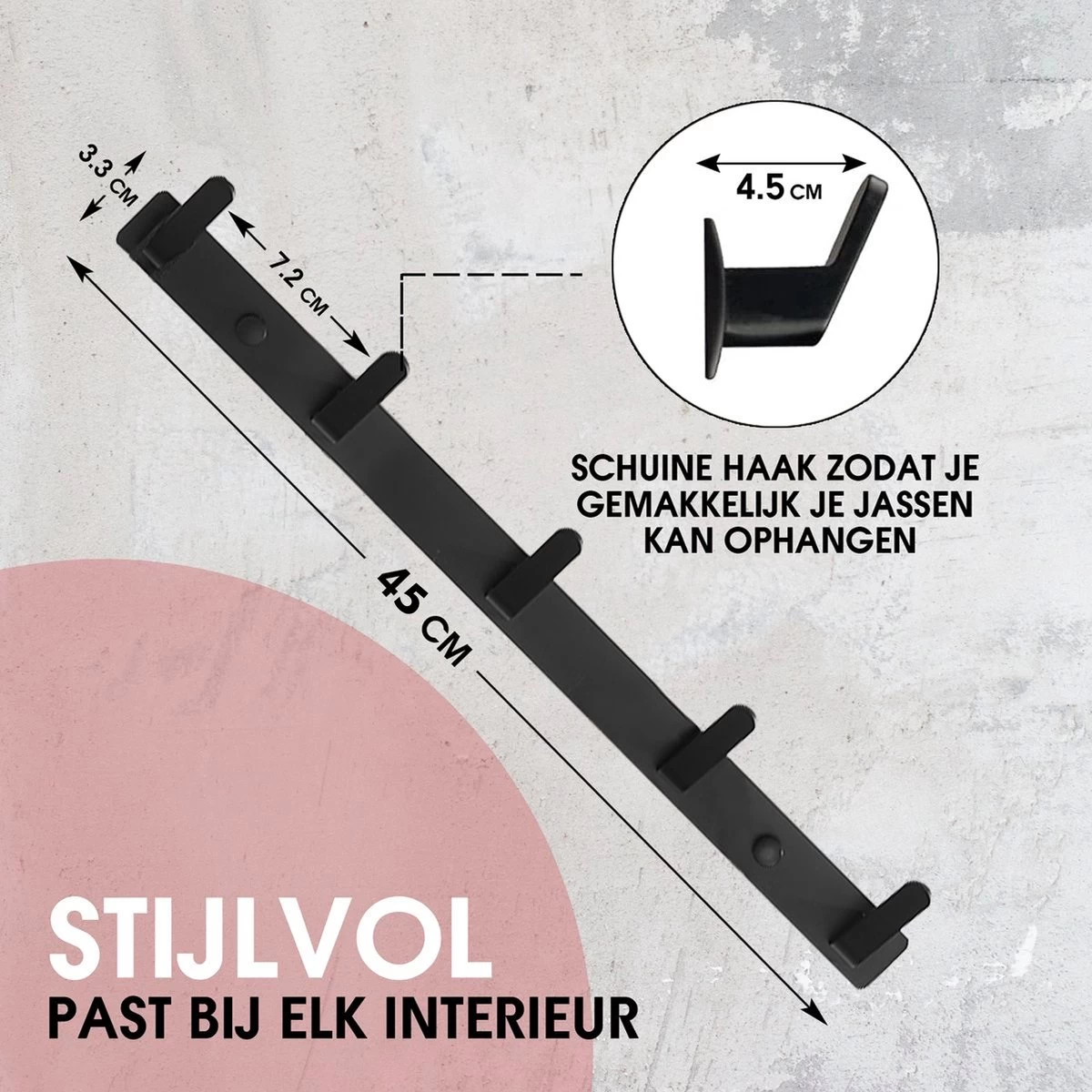 Bonoff Wandkapstok - Set Van 2 - Kapstok – Wandkapstok – Luxe Zwart Moderne Look - 5 Haaks - RVS Metaal – Kapstok Haken – Kapstok Hangend - Kapstokken - Afbeelding 8