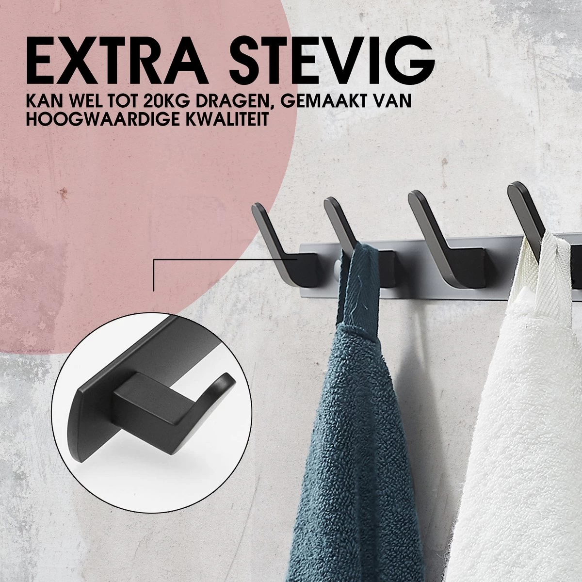 Bonoff Wandkapstok - Set Van 2 - Kapstok – Wandkapstok – Luxe Zwart Moderne Look - 5 Haaks - RVS Metaal – Kapstok Haken – Kapstok Hangend - Kapstokken - Afbeelding 11