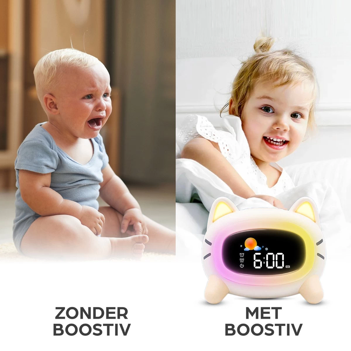 Boostiv Wake-up Light - Speaker Radio - Slaaptrainer - White Noise Machine - Bluetooth - Kinderwekker - Nachtlampje - Digitale Wekker - Afbeelding 4