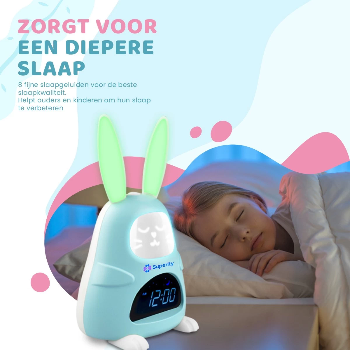 Superity Konijn - Slaaptrainer - Kinderwekker En Nachtlampje Voor Kinderen - Kinderwekker Digitaal - Digitale Wekker - Nachtlamp - Slaapwekker - Afbeelding 3