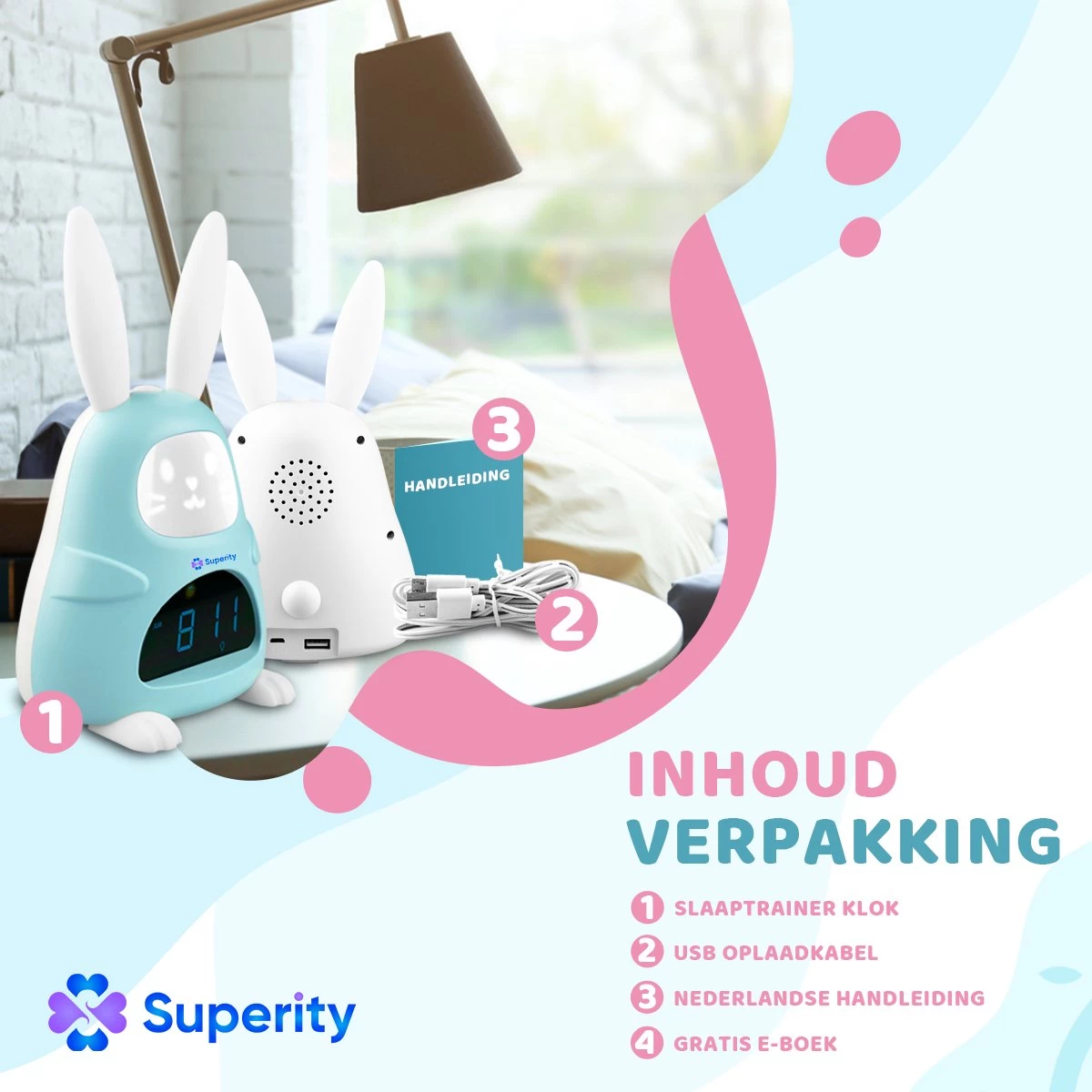 Superity Konijn - Slaaptrainer - Kinderwekker En Nachtlampje Voor Kinderen - Kinderwekker Digitaal - Digitale Wekker - Nachtlamp - Slaapwekker - Afbeelding 9