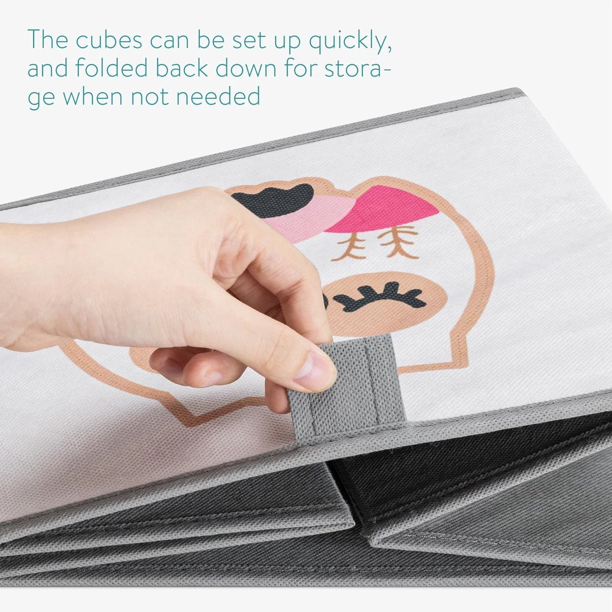 Navaris Opbergdozen Voor Kinderen - Set Van 3 Opbergboxen Met Treklus - 28 X 28 X 28 Cm - Opvouwbaar - Speelgoedbakken Met Dierenmotief - Afbeelding 5