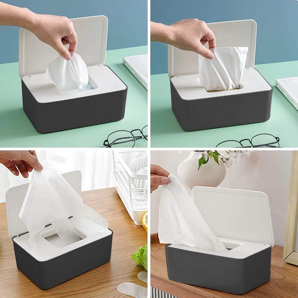 BillendoekjesDoos - Zinaps Natte Doekjes Doos, Vochtig Toiletpapier Doos, Babydoekjes Doos, Natte Doekjes Opbergdoos, Plastic Natte Doekdispenser Met Deksel Voor Thuis, Kantoor (WK 02129) - Afbeelding 6