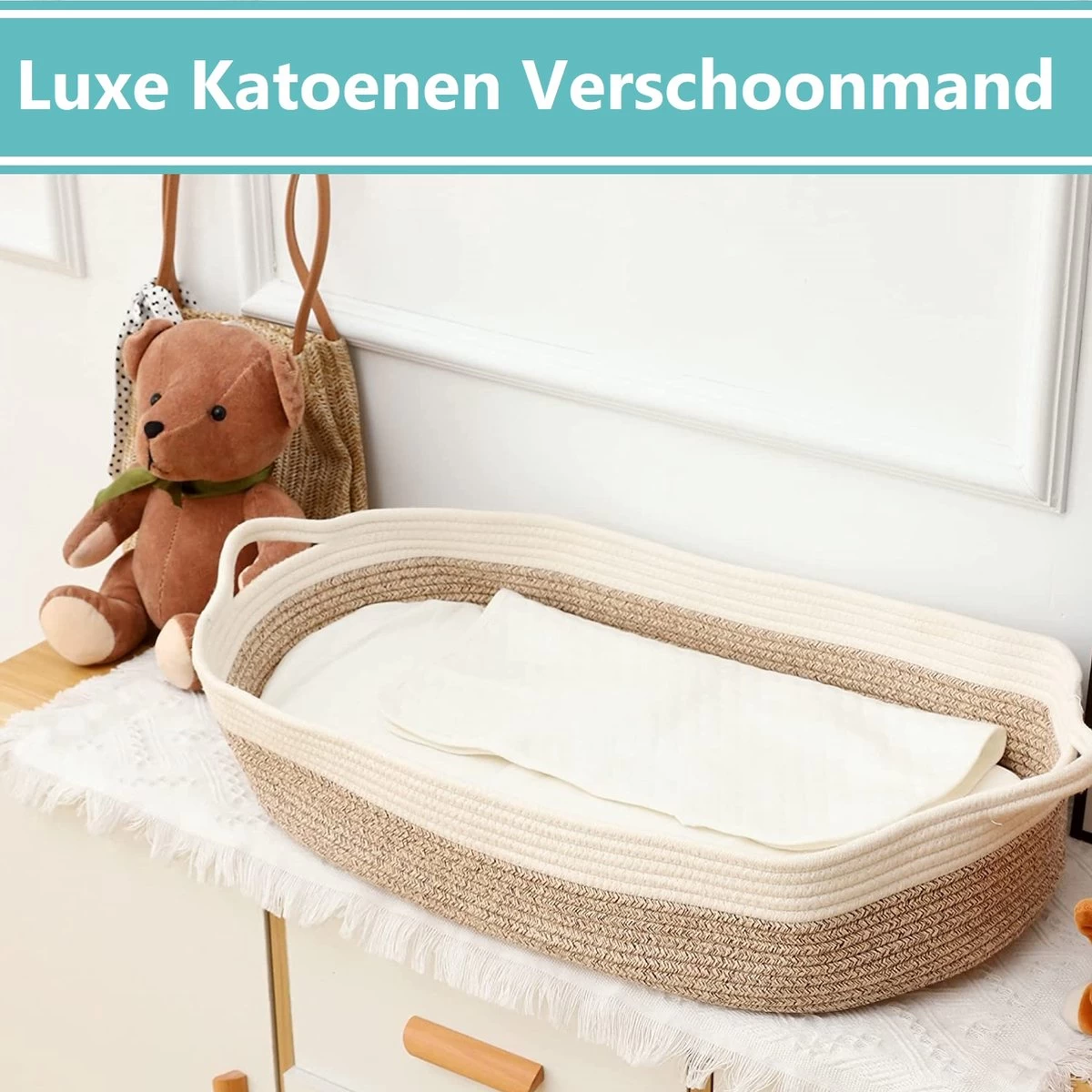 ADSafety - Luxe Verschoonmand - Incl. Matras En Hoes - Aankleedkussen - Mozes Mand - Babykamer - Commode - Babyshower - Beige