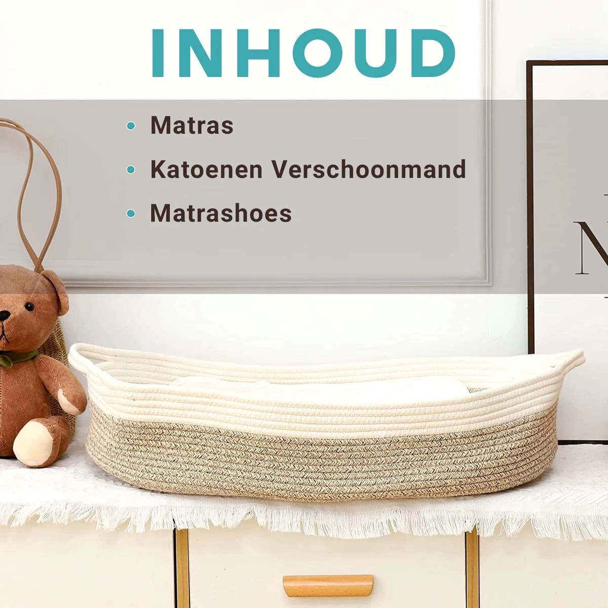 ADSafety - Luxe Verschoonmand - Incl. Matras En Hoes - Aankleedkussen - Mozes Mand - Babykamer - Commode - Babyshower - Beige - Afbeelding 3
