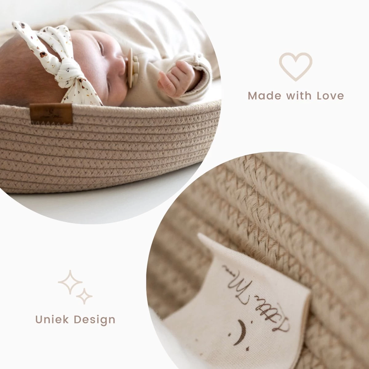 Little Moon Verschoonmand XL - Incl. Extra Dik Matras En Matrashoes Van 100% Biologisch Katoen - Aankleedkussen - Milieuvriendelijk Geweven Katoen - Natural Sand - Afbeelding 2