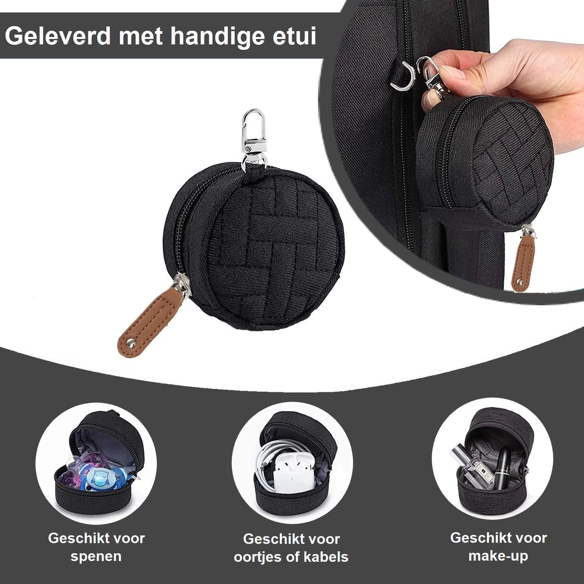 Luiertas Rugzak - Incl. Buggy / Kinderwagen Haken En Verschoningsmat - Complete Set - Zwart Van Zedar - Afbeelding 4